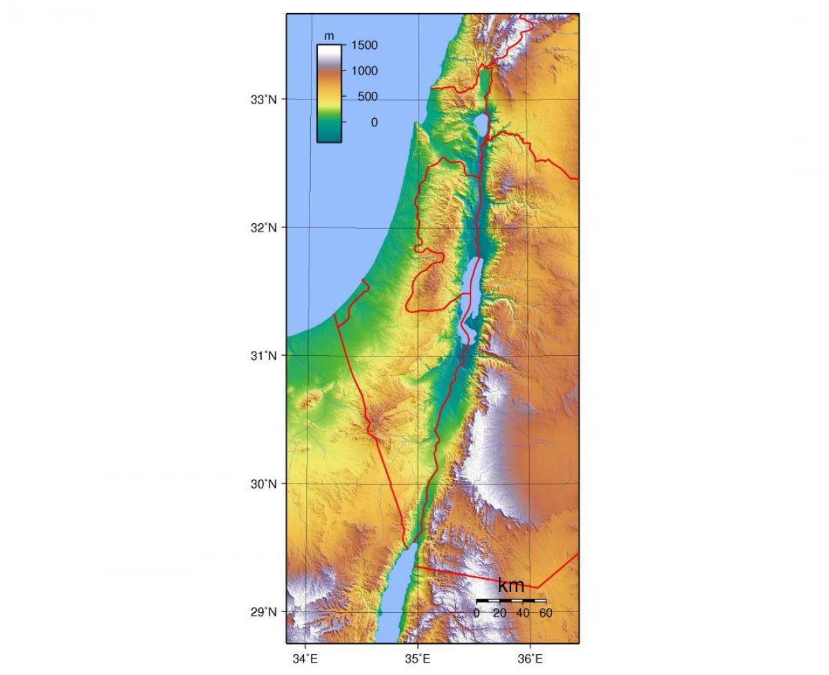карта Ізраіля вышыні