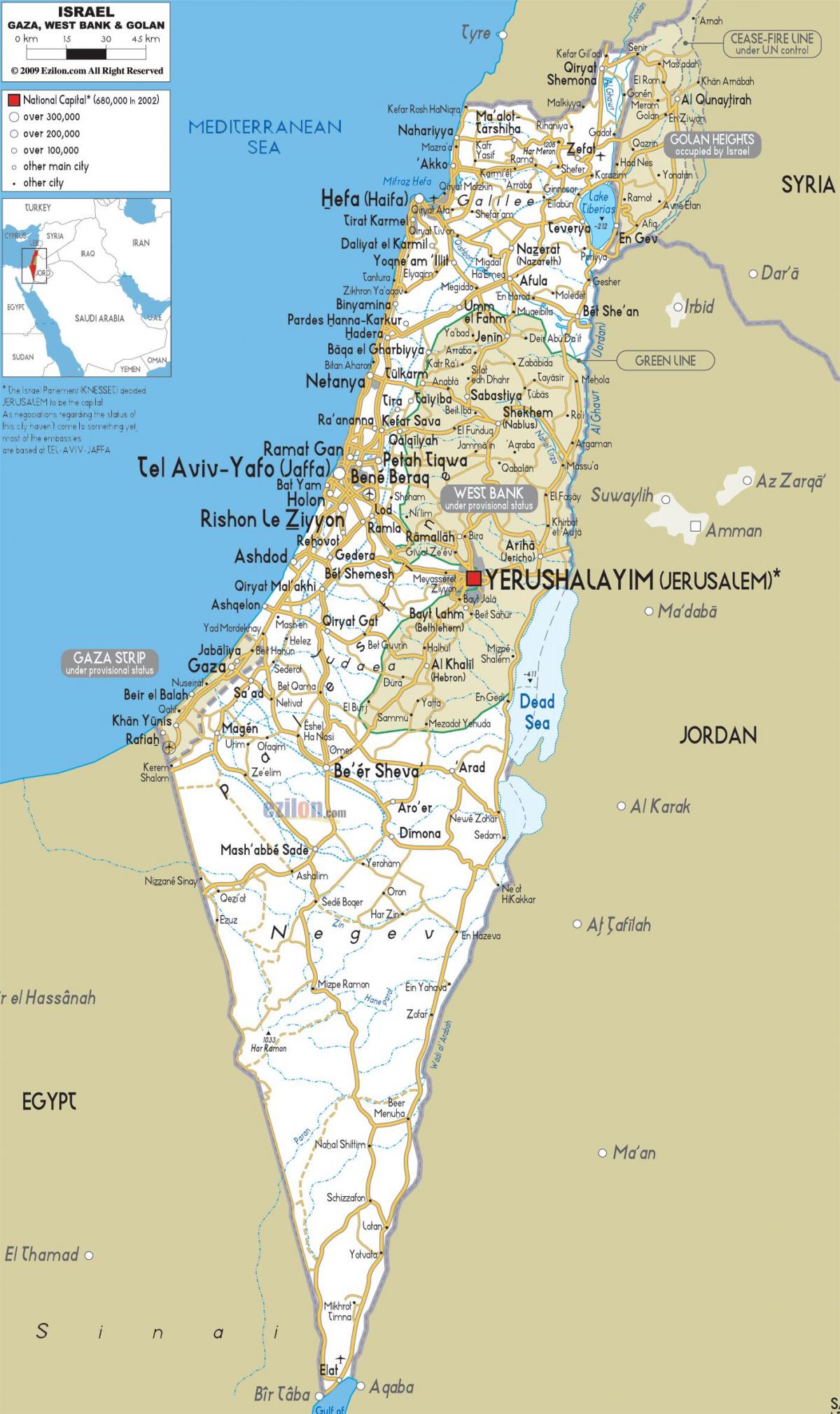 карта дарог Ізраіля